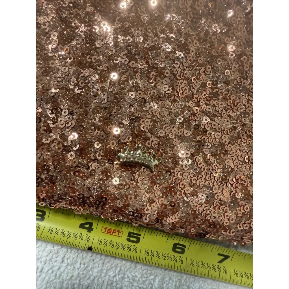Juicy Couture Sequin Wristlet Women OS Rose Gold Tassel Dual Zip Clutch Bag